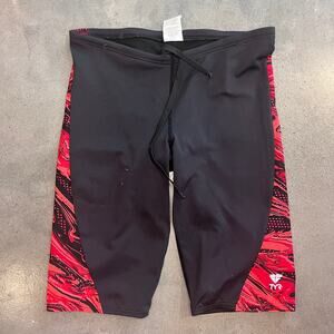 TYR Jammer red black Mens 32 Swimsuit shorts competitive swimwear